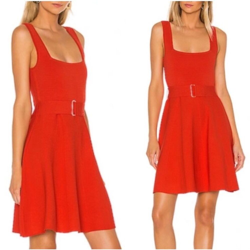 NICHOLAS KNIT SWEATER‎ DRESS POPPY Revolve Women Large Square Neck Fit & Flare